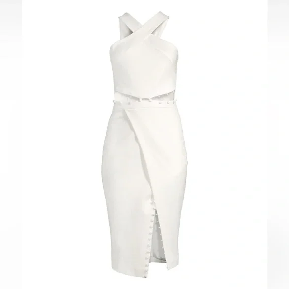 Lavish Alice Womens White Naomi Cut-out Halterneck Stretch-woven Midi Dress 10 Lavish Alice Womens White Naomi Cut-out Halterneck Stretch-woven Midi Dress 10